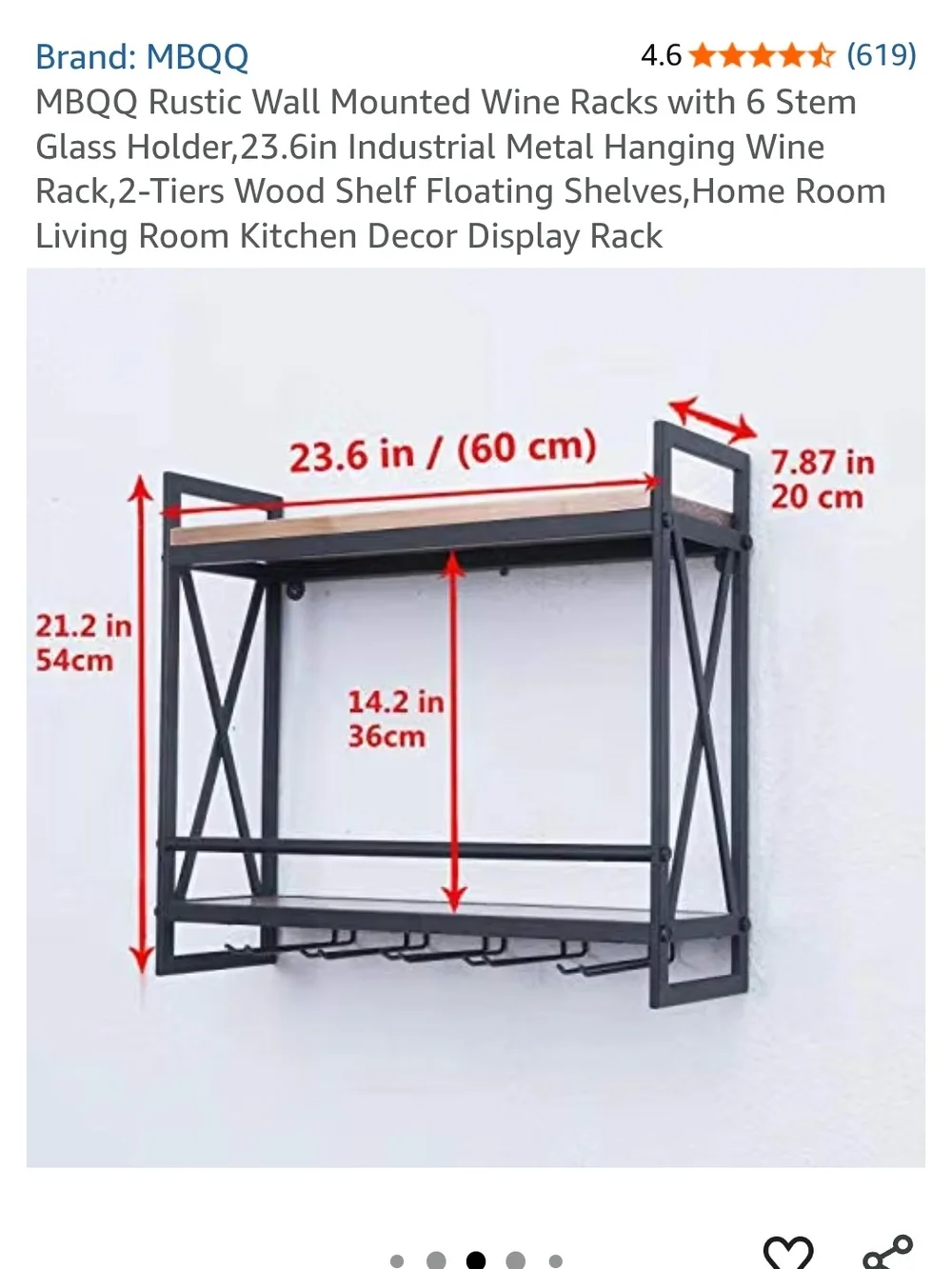 MBQQ Rustic Wall Mounted Wine Racks with 6 Stem Glass Holder,23.6in Industrial M